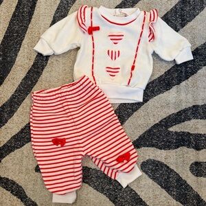 Vintage 90s Stork Club two piece set 3-6m Hearts red stripe NWOT